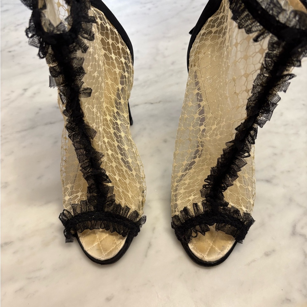 CHANEL Black and Cream Lace Ankle Boots - Picture 4 of 7